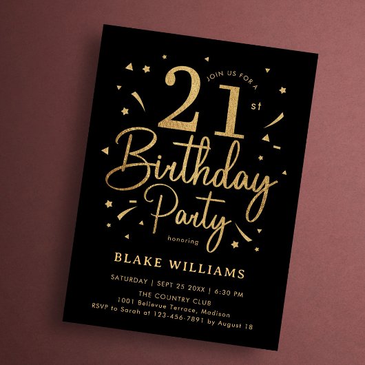 Invitation Anniversaire 21 ans Noir Or
