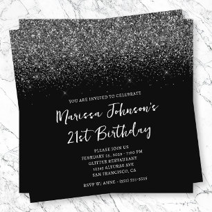 Invitation Anniversaire 21 ans Noir Pailleté Étincelant