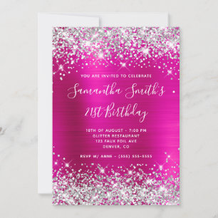 Invitation Anniversaire 21 ans paillettes argent rose chaud