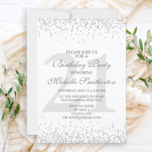 Invitation Anniversaire 21 ans paillettes gris argenté blanc