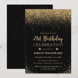 Invitation Anniversaire 21 ans paillettes or et diamants élég