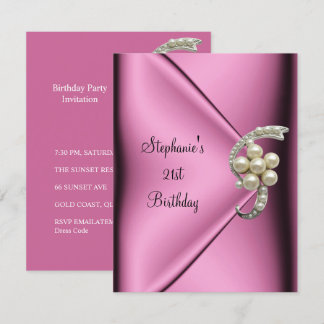 Invitation Anniversaire 21 ans Perle de soie rose Bijou Dame