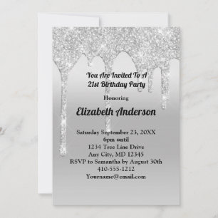 Invitation Anniversaire 21 ans personnalisé argent paillettes