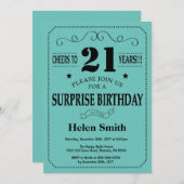 Invitation Anniversaire 21 ans surprise noir et sarcelle (Devant / Derrière)
