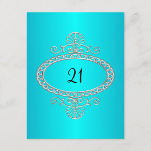 Invitation Anniversaire 21 ans Turquoise & Métal Argenté