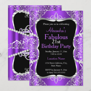 Invitation anniversaire 21 ans violet argent noir