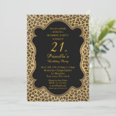 Invitation Anniversaire 21e, Cheetah, Noir & Or (Debout devant)