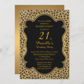 Invitation Anniversaire 21e, Cheetah, Noir & Or (Devant / Derrière)