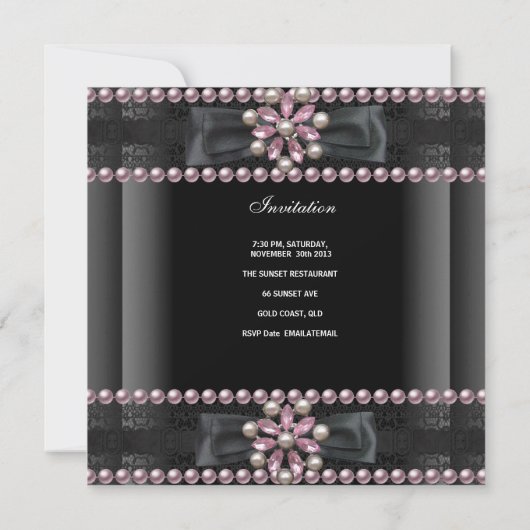 Invitation Anniversaire 21e Perle noire blanche rose (Dos)