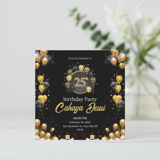 Invitation anniversaire 25 ans noir argent élégant moderne (Debout devant)