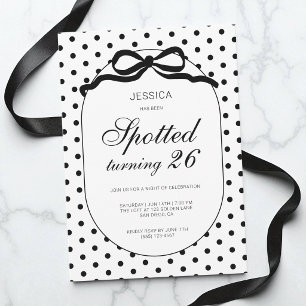 Invitation Anniversaire 26 ans à pois avec nœud noir