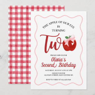 Invitation anniversaire 2 ans Apple Pink Bow prepp