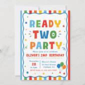 Invitation Anniversaire 2 Ans Coloré Fête Prête (Devant)