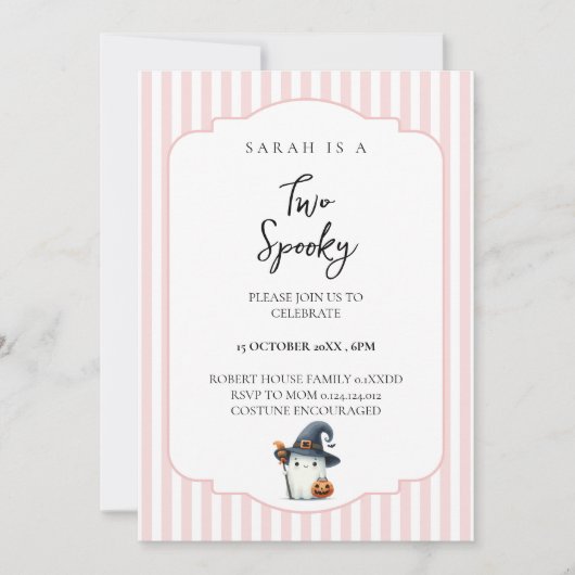 Invitation anniversaire 2 ans de fantôme rose mign (Devant)