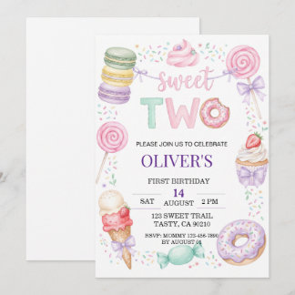 Invitation anniversaire 2 ans "Dessert pastel doux