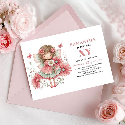 Invitation Anniversaire 2 Ans Fée Mignonne Fleurs