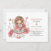 Invitation Anniversaire 2 Ans Fée Mignonne Fleurs (Devant)