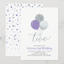 Invitation anniversaire 2 ans fille ballons violet