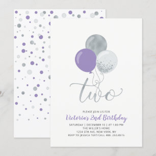 Invitation anniversaire 2 ans fille ballons violet