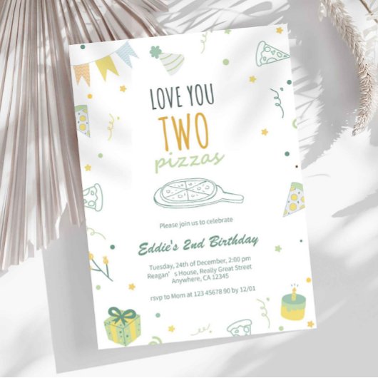 Invitation anniversaire 2 ans garçon Pizza Party B