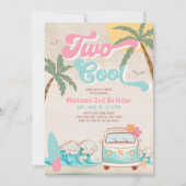 Invitation Anniversaire 2 ans Pink Mint Two Cool Surfing (Devant)