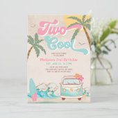 Invitation Anniversaire 2 ans Pink Mint Two Cool Surfing (Debout devant)