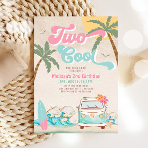 Invitation Anniversaire 2 ans Pink Mint Two Cool Surfing
