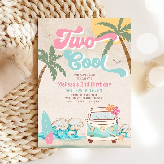 Invitation Anniversaire 2 ans Pink Mint Two Cool Surfing