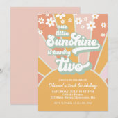 Invitation Anniversaire 2 ans Retro Sunshine daisy boho flora (Devant / Derrière)