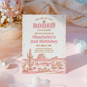 Invitation Anniversaire 2 ans Rodeo Vintage Rose et Marron