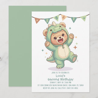 Invitation Anniversaire 2 ans Teddy Bear Dinosaur Party