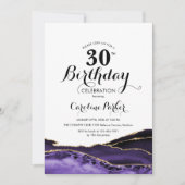 Invitation Anniversaire 30 ans Agate Blanc Violet Or (Devant)