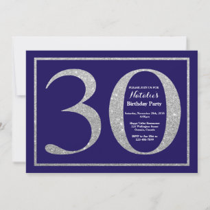 Invitation Anniversaire 30 ans Bleu Nuit et Paillettes Argent