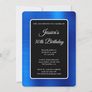 Invitation Anniversaire 30 ans Bleu Royal et Noir et Blanc