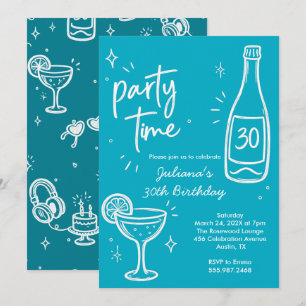 Invitation anniversaire 30 ans bouteille et cockta