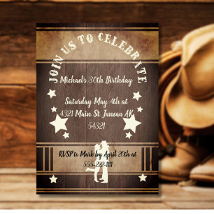 Invitation Anniversaire 30 ans cowboy rustique en bois