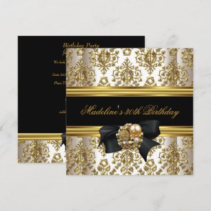 Invitation Anniversaire 30 ans Damassé Or Floral Noir crème b