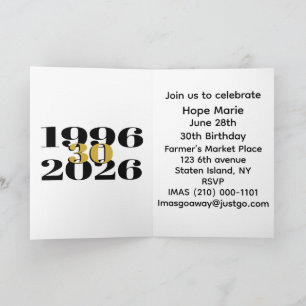 Invitation Anniversaire 30 ans étape importante Vintage 1996