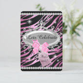 Invitation Anniversaire 30 ans Impression Zèbre Ruban Rose (Debout devant)
