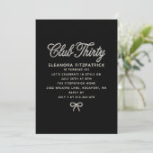 Invitation Anniversaire 30 ans Noir Blanc Perle Script Ruban (Debout devant)