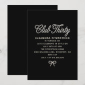 Invitation Anniversaire 30 ans Noir Blanc Perle Script Ruban (Devant / Derrière)