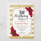 Invitation Anniversaire 30 Ans Or Blanc Rayures Ro (Devant)