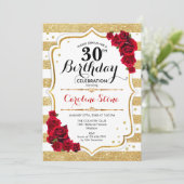 Invitation Anniversaire 30 Ans Or Blanc Rayures Ro (Debout devant)