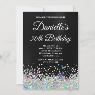 Invitation Anniversaire 30 ans paillettes holographiques ombr