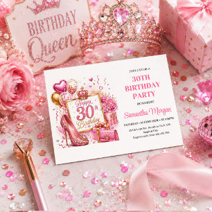 Invitation Anniversaire 30 ans Paillettes Rose Gol
