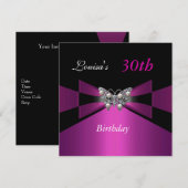 Invitation anniversaire 30 ans papillon noir prune (Devant / Derrière)