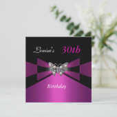 Invitation anniversaire 30 ans papillon noir prune (Debout devant)