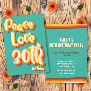 Invitation Anniversaire 30 ans Peace Love Retro Groovy Sunset