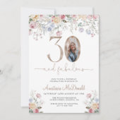 Invitation anniversaire 30 ans photo florale paste (Devant)
