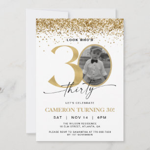 Invitation anniversaire 30 ans photo moderne paill